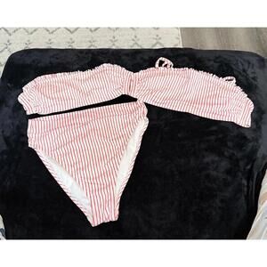 Xhilaration Red & White Striped Bandeau Bikini Set